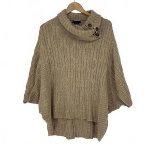 Design History Cable Knit Turtleneck Poncho Sweater XL